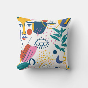 Abstract Faces and Botanical Harmony Throw Pillow
