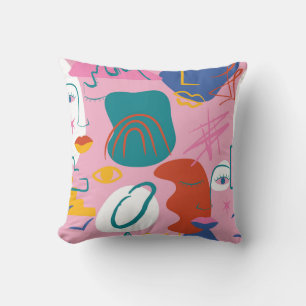 Abstract Faces and Shapes Collage Throw Pillow