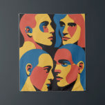 Abstract Faces Grid Art Print, Human Faces Tapestry<br><div class="desc">Abstract Faces Grid Art Print, Vibrant Red Blue Yellow Geometric Portrait, Modern Graphic Poster, Bold Contrast Wall Decor. A stylized illustration featuring four abstract faces in a grid layout. Each face is rendered in vibrant colours of red, blue, and yellow against a black background. The facial features are simplified and...</div>