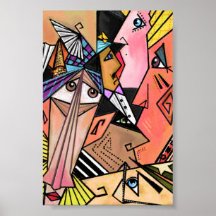 Abstract Faces - Moods - Cubism Portrait Painting  Poster
