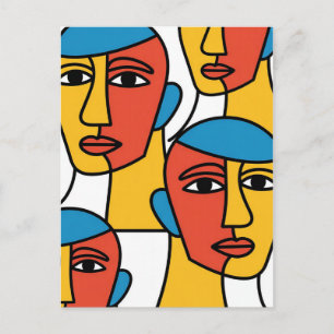 Abstract Faces Print, Vibrant Geometric Art Postcard
