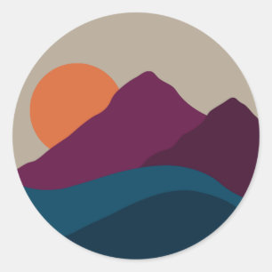 Abstract Fall Autumn Mountain Landscape Sunset  Classic Round Sticker