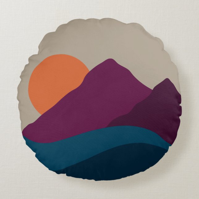 Abstract Fall Autumn Mountain Landscape Sunset  Round Pillow (Front)