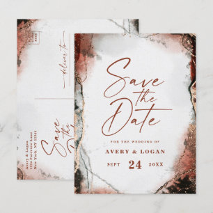 Abstract Fall Autumn Orange Wedding Save The Date Announcement Postcard