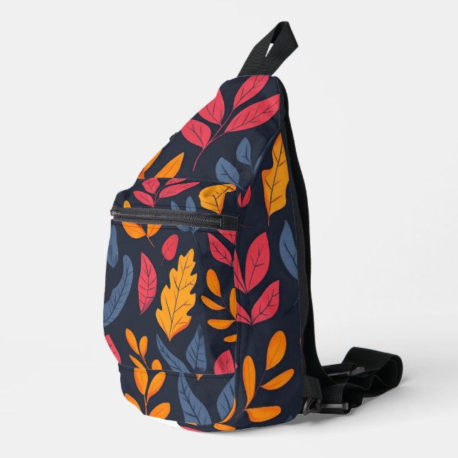 Abstract Fall Colours Blue, Orange and Red Leaves Sling Bag (Right Corner)