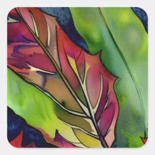 Abstract Fall Leaf Watercolor Art Square Sticker