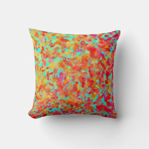 Abstract fall leaves on blue green background throw pillow