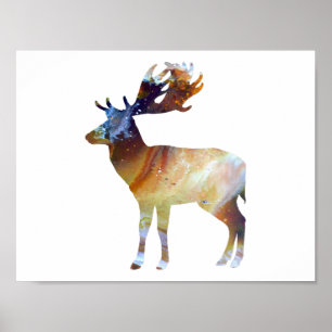 Abstract Fallow deer silhouette Poster