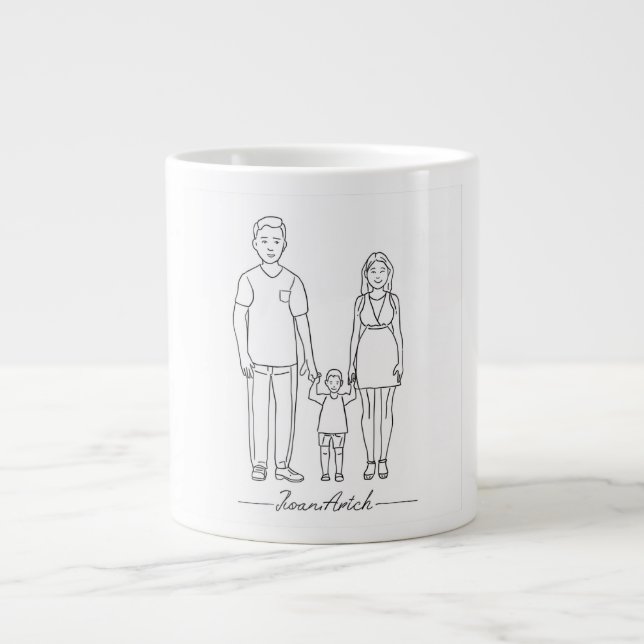 Abstract Family Line Art Personalized Custom Famil Large Coffee Mug (Front)