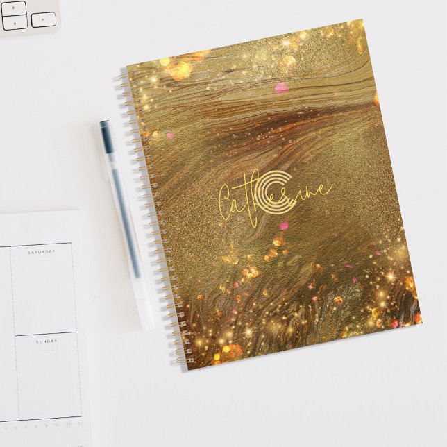 Abstract Fancy Trendy Gold Glitter Name & Initial  Planner (Creator Uploaded)