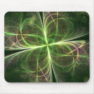 Abstract Fantasy Four Leaves Green Clover Mouse Pad