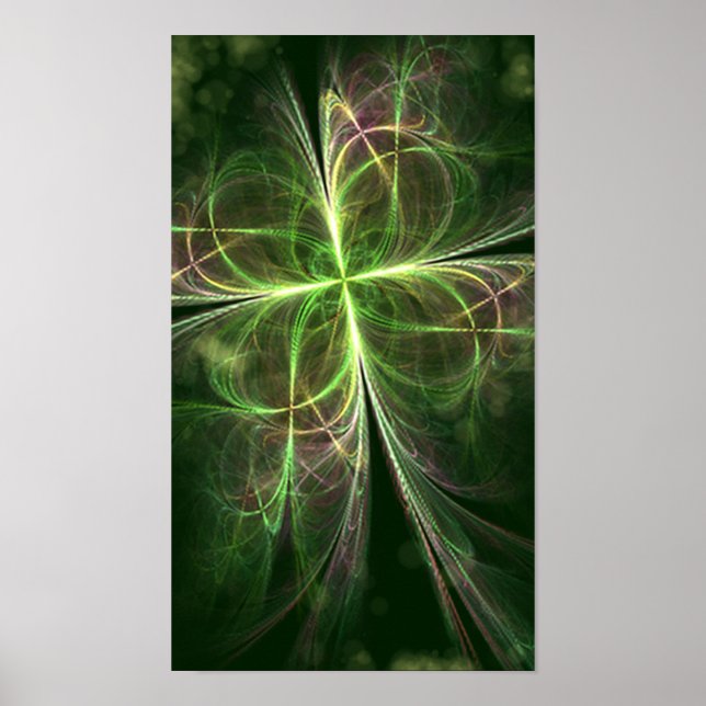 Abstract Fantasy Four Leaves Green Clover Poster (Front)