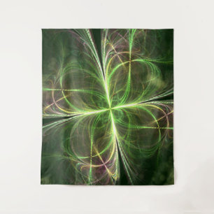 Abstract Fantasy Four Leaves Green Clover Tapestry