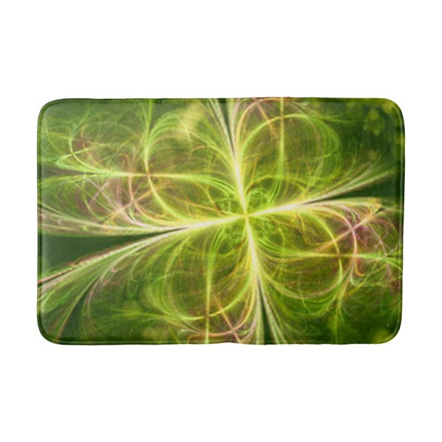Abstract Fantasy Four Leaves Green Yellow Clover Bath Mat (Front)