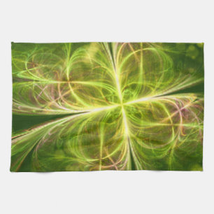 Abstract Fantasy Four Leaves Green Yellow Clover Kitchen Towel