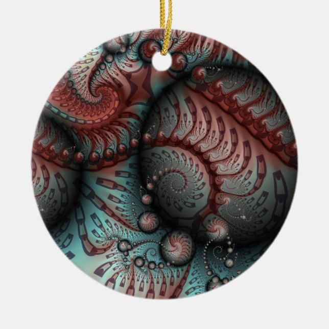 Abstract Fantasy Fractal Balls Brown Blue Circle Ceramic Ornament (Front)