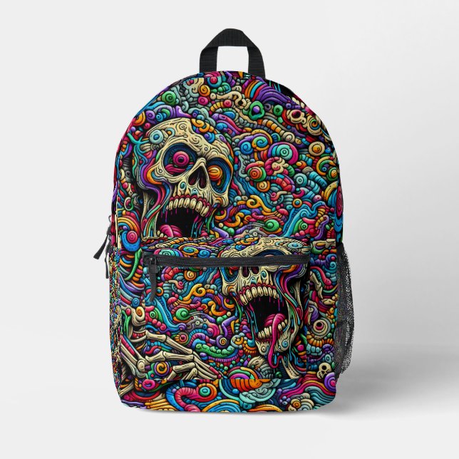 Abstract fantasy skull pattern printed backpack (Front)