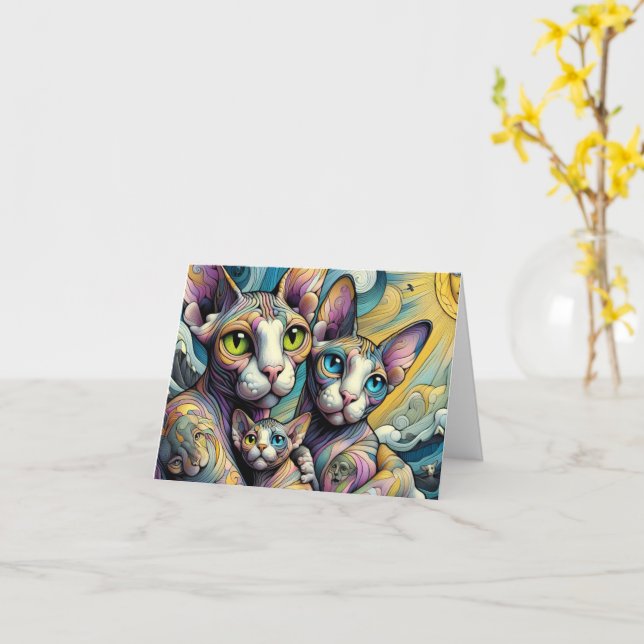 Abstract Fantasy Sphynx Family Card (Yellow Flower)