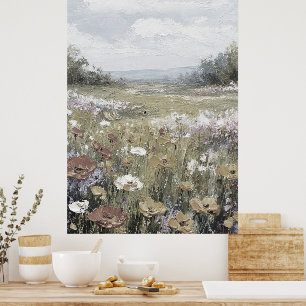 Abstract Farmhouse Landscape Neutral Art Poster