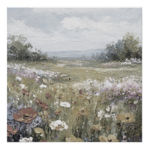 Abstract Farmhouse Landscape Neutral Art Poster