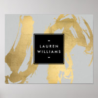 Abstract Faux Gold Brushstrokes on Grey