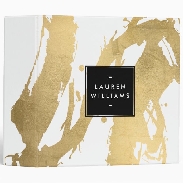 Abstract Faux Gold Brushstrokes on White Binder (Front/Spine)
