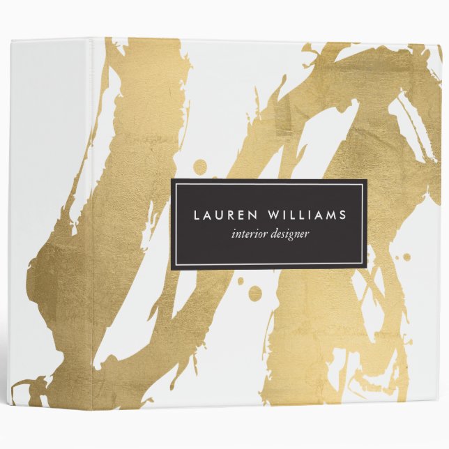 Abstract Faux Gold Brushstrokes on White II Binder (Front/Spine)