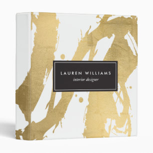 Abstract Faux Gold Brushstrokes on White II Binder