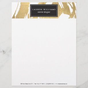 Abstract Faux Gold Brushstrokes on White II Letterhead