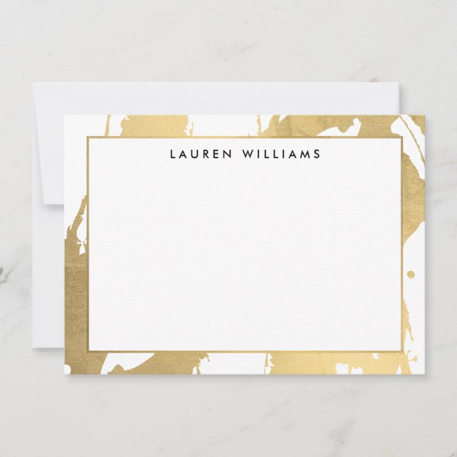 Abstract Faux Gold Brushstrokes on White Note Card (Front)