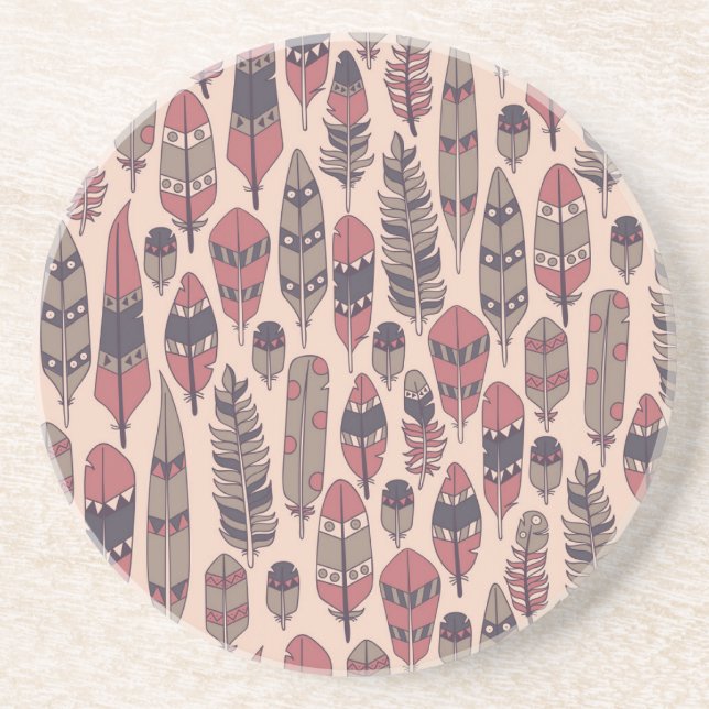 Abstract feathers: colourful vintage background. coaster (Front)