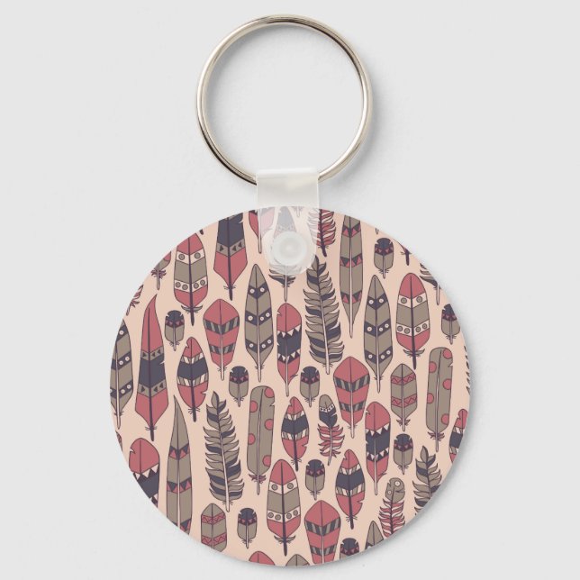 Abstract feathers: colourful vintage background. keychain (Front)