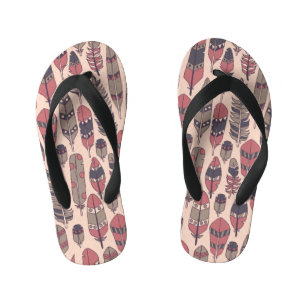 Abstract feathers: colourful vintage background. kid's flip flops