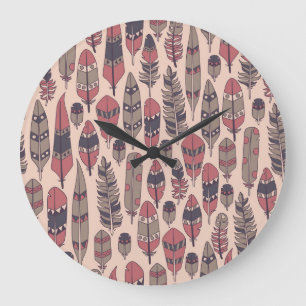 Abstract feathers: colourful vintage background. large clock