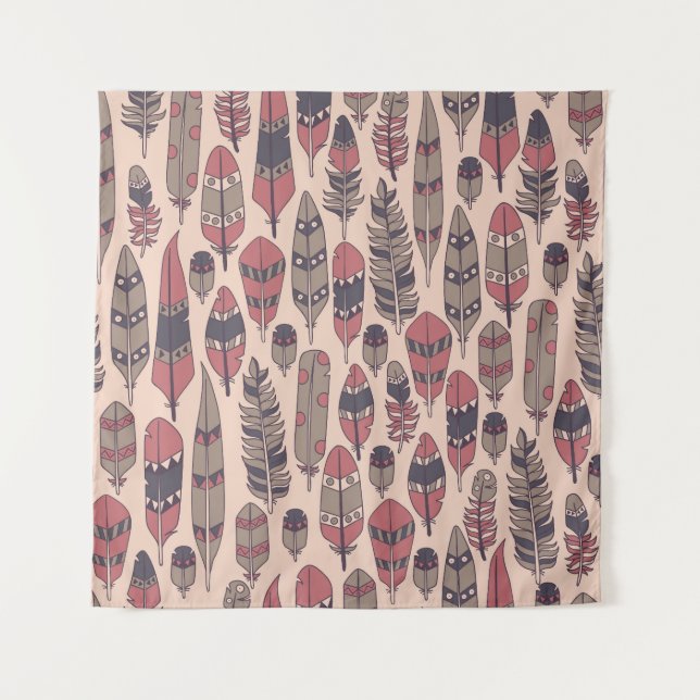 Abstract feathers: colourful vintage background. tapestry (Front)
