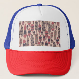 Abstract feathers: colourful vintage background. trucker hat