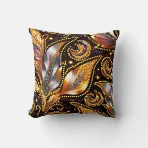 Abstract Feathers with Gold Beads Throw Pillow