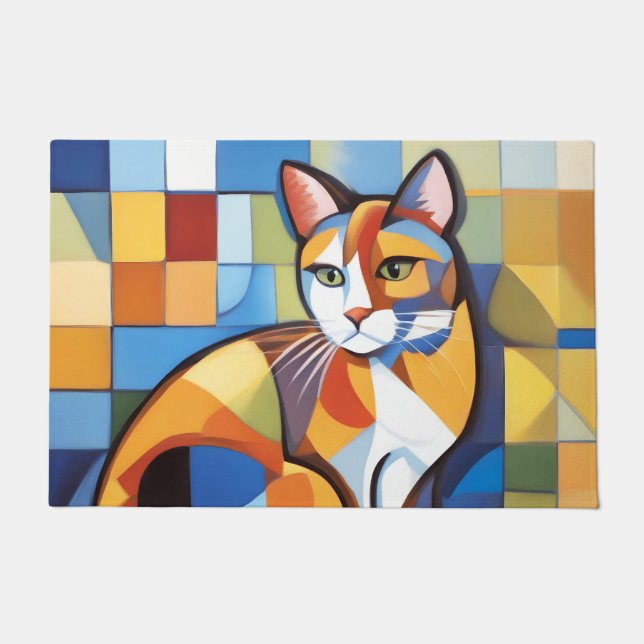 Abstract Feline Beauty Calico Cat Cubist Doormat (Front)