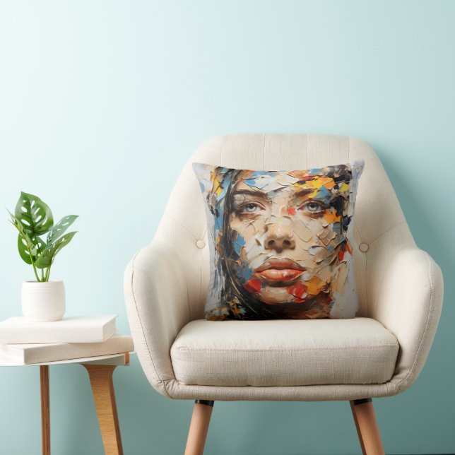 Abstract Female Face Colours Throw Pillow (Chair)