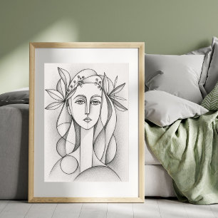 Abstract Female Portrait Cubist Line Drawing Poster
