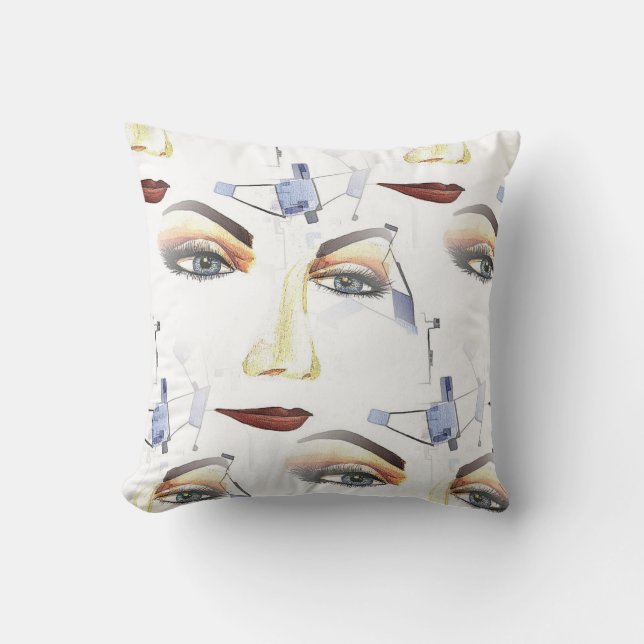 Abstract Female Portrait Geometric Face Art Throw Pillow (Front)
