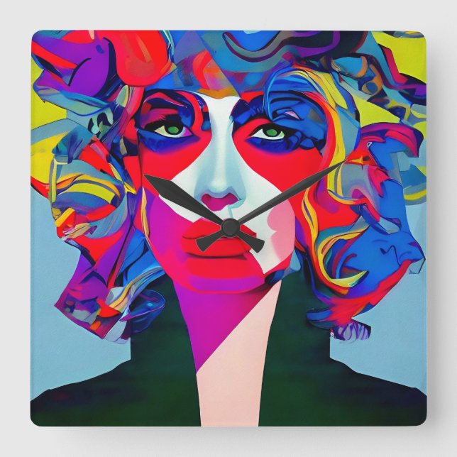 Abstract Female Square Wall Clock (Front)