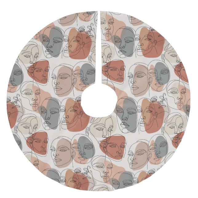 Abstract Feminine Face Pattern Brushed Polyester Tree Skirt (Front)