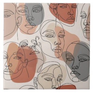 Abstract Feminine Face Pattern Tile