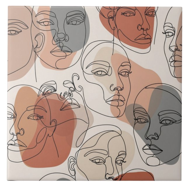 Abstract Feminine Face Pattern Tile (Front)