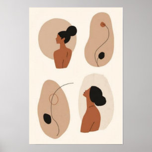 Abstract Feminine Portrait Set Modern Woman Wall Poster