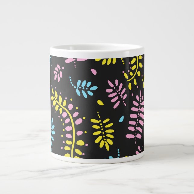Abstract Ferns -bright yellow, pink, blue  Large Coffee Mug (Front)