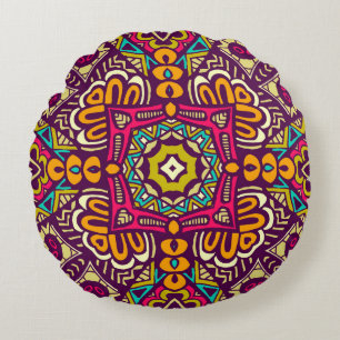 Abstract festive colourful grunge ethnic tribal pa round pillow
