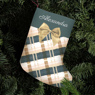 Abstract Festive Green Pink Gold Bow Personalized  Small Christmas Stocking