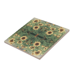 Abstract Field Of Giant Yellow Sunflowers Tile